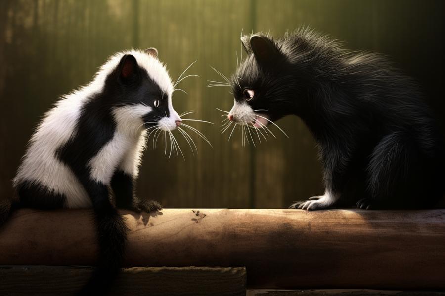 AI Generated Image for: The Unlikely Friendship: Cats and Skunks Join Forces