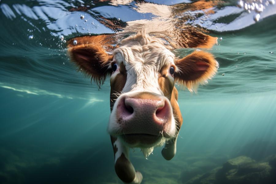 AI Generated Image for: Cows Can Swim, But Should They?