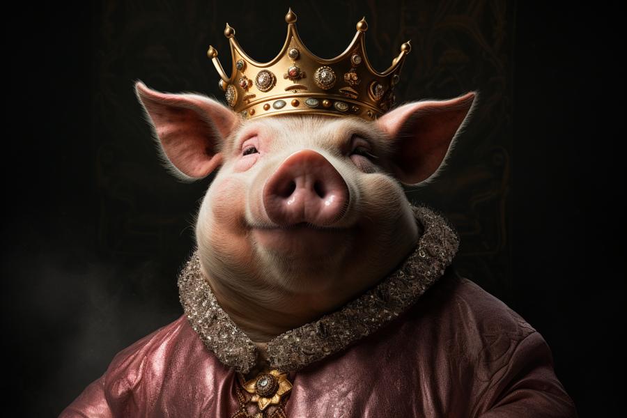 AI Generated Image for: Hogging the Spotlight: The Stylish Reign of The King of Pigs!