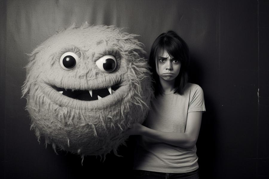 AI Generated Image for: Smilecore Galore: A Girl's Playful Expedition with a Bulbous Monster Doll