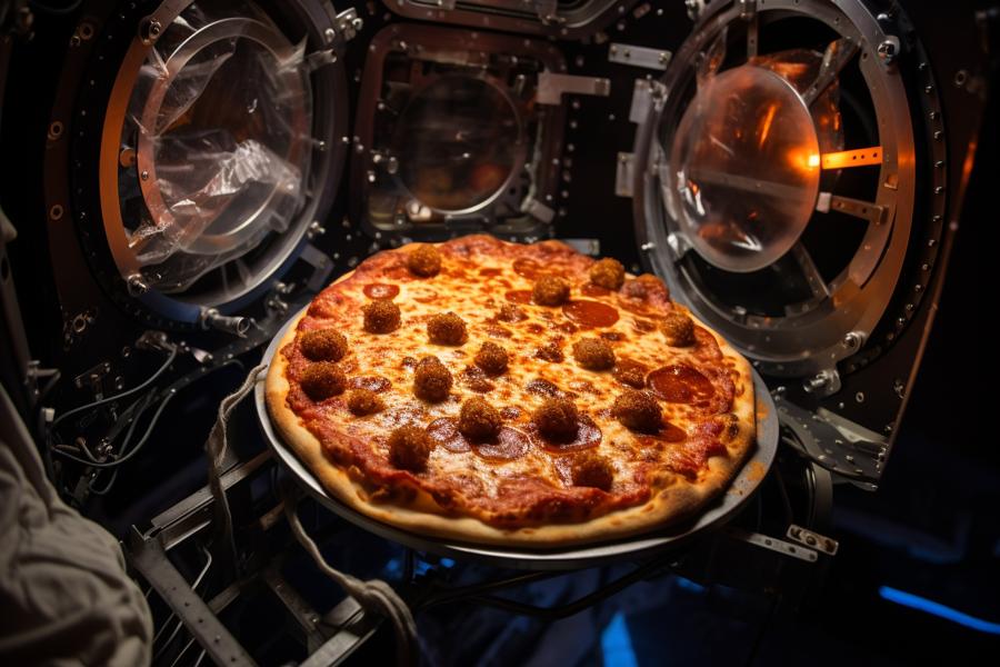AI Generated Image for: The First Zero Gravity Pizza Restaurant in Space!