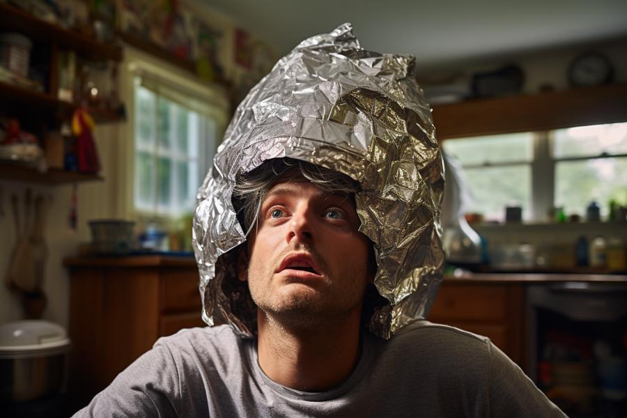 AI Generated Image for: Unraveling Conspiracy Theories: Are Tinfoil Hats Actually Mind-Control Devices?