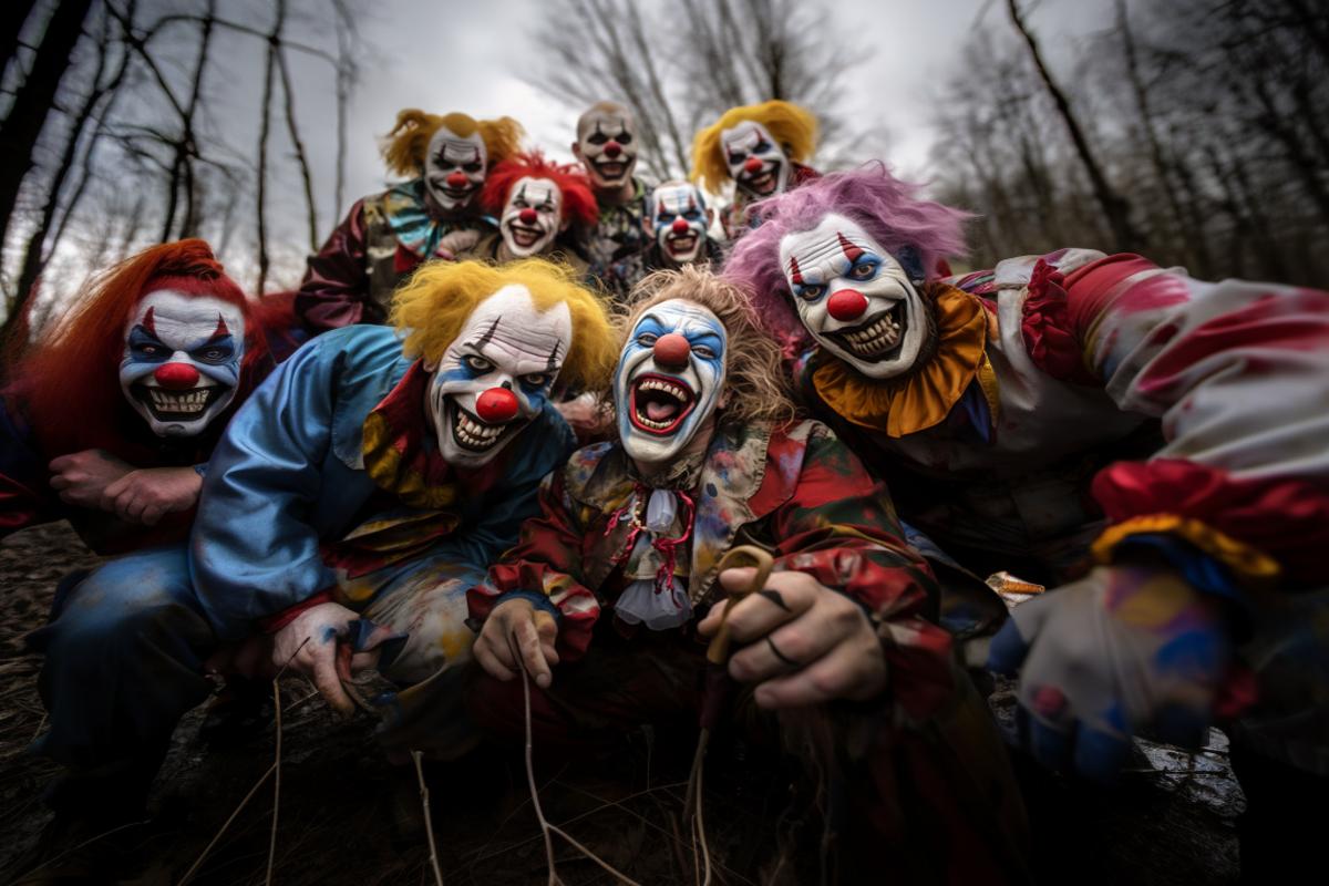 AI Generated Image for: Grim Grins and Cleaner Parks — The Strange Tale of Clowns on a Mission