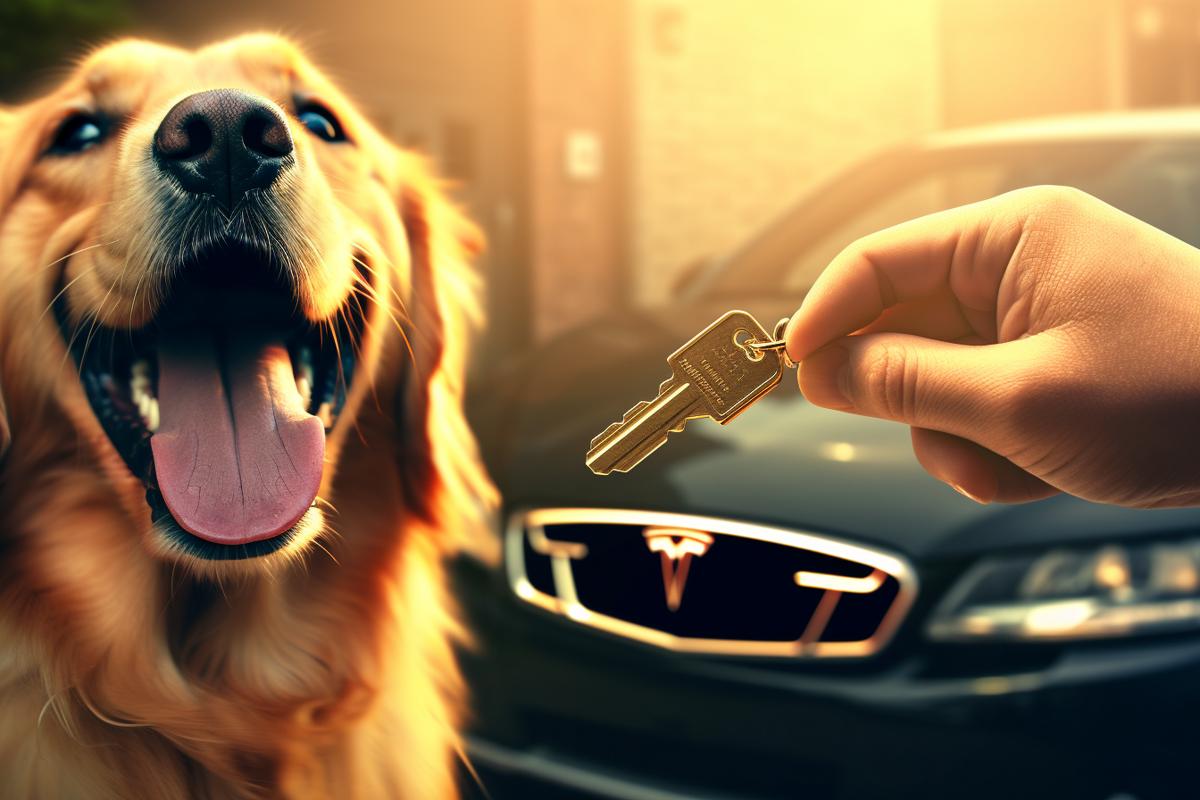 AI Generated Image for: Should I Let My Golden Retriever Drive My Tesla? A Hairy Situation Unraveled!