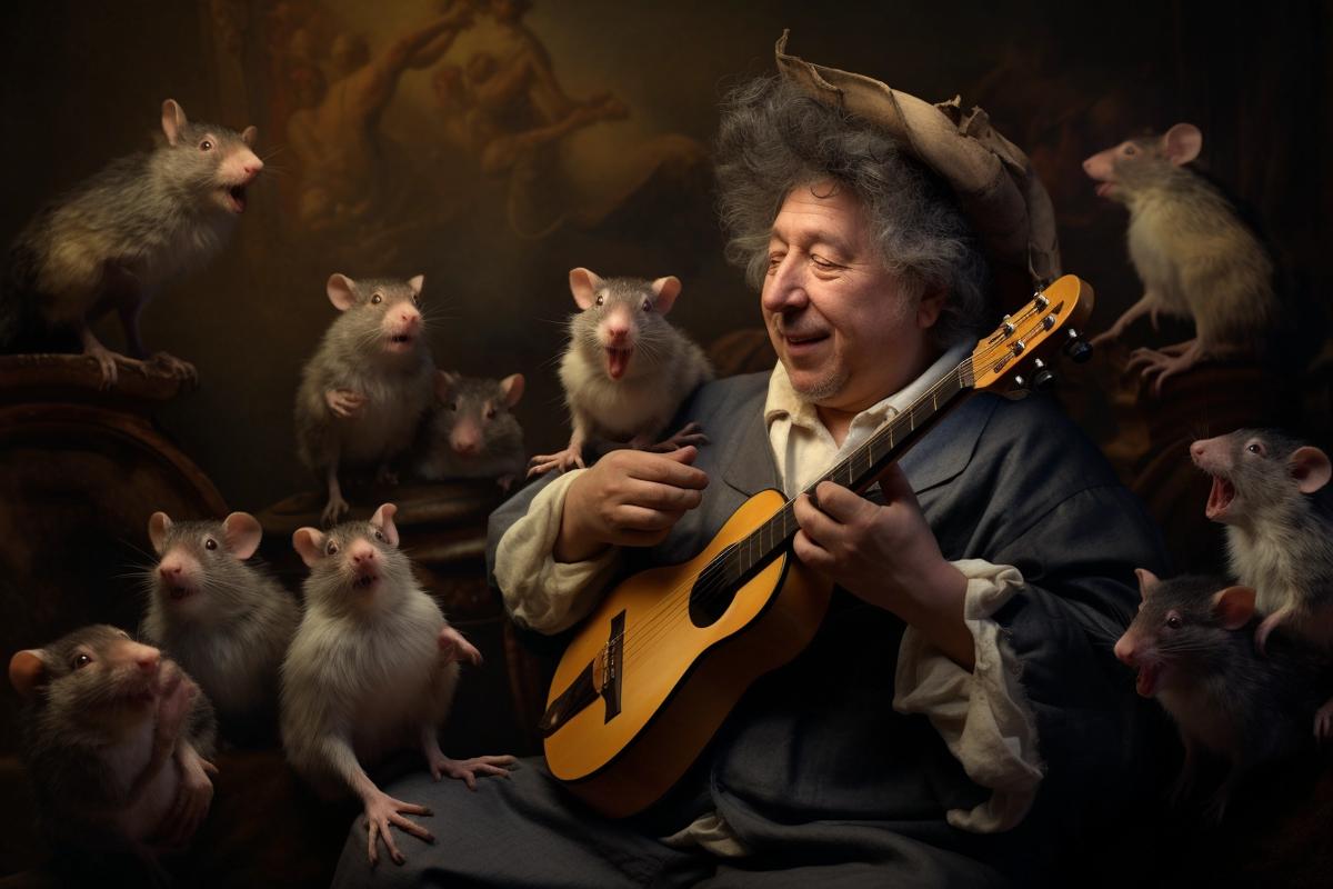 AI Generated Image for: Strumming Away the Rat Plague: Boston's Unconventional Pest Control Maestro