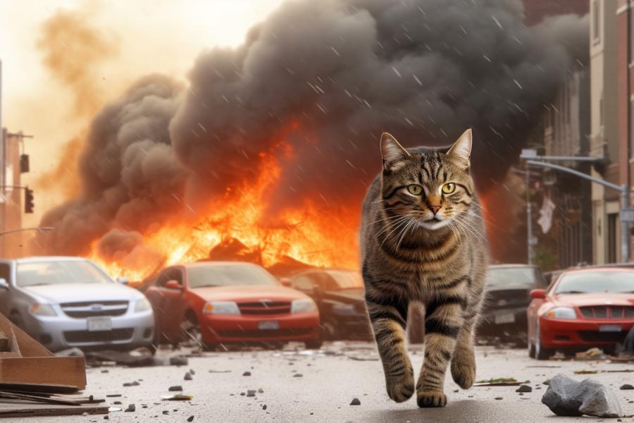 AI Generated Image for: Giant Tabby Cat Terrorizes Midwestern Town