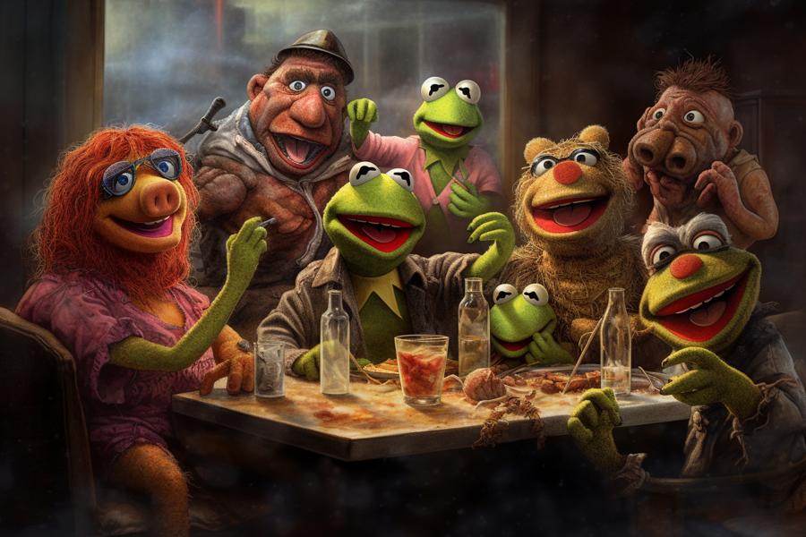 AI Generated Image for: From the Stage to the Trailer Park: The Muppet's Bizarre Journey