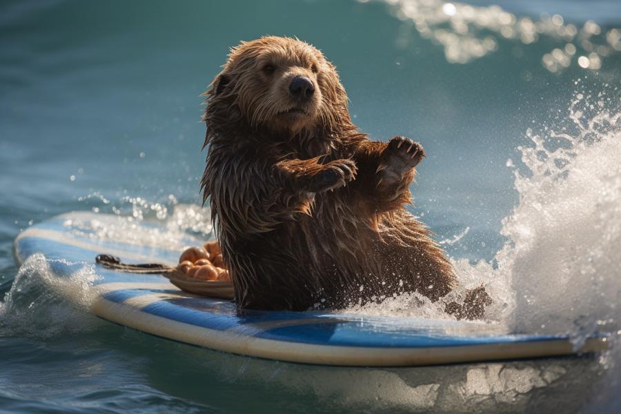 AI Generated Image for: Otterly Ridiculous: Stealing Surfboards from Local Surfers in Santa Cruz