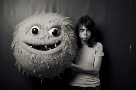 Smilecore Galore: A Girl's Playful Expedition with a Bulbous Monster Doll