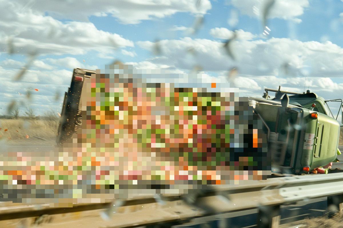 AI Generated Image for: Chaos Ensues as Trailer Truck Drops It’s Load